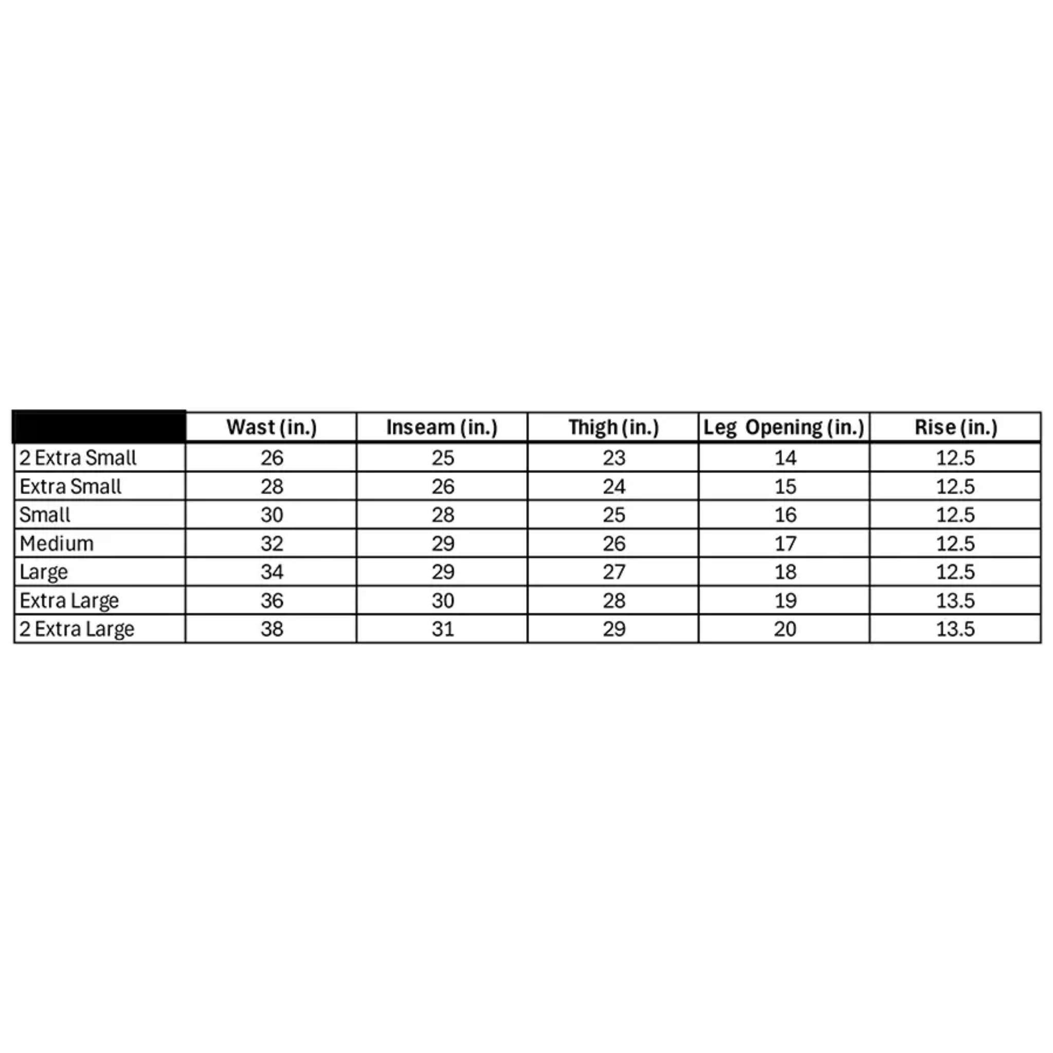 Size chart of Black Wash No-Comply Loose Fit denim jeans on a white background