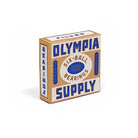 Olympia Supply six-ball skateboard bearings box in silver grade, emphasizing quality and performance.