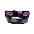 Black belt with pink lip prints and 'Loosey' text on a white background