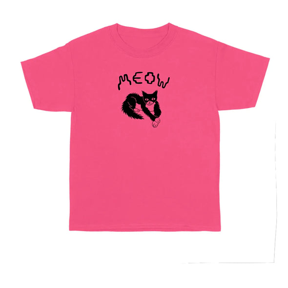 Meow Skateboards Cross Paw Youth Tee Shirt - Safety Pink