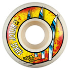 Skateboard wheel with colorful design and 'Bones' branding on a white background