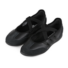 A pair of core black Adidas Originals Mary Jane sneakers with textured leather and suede panels, three rhinestone-embellished stripes, and a black elastic strap across the instep on a white background.