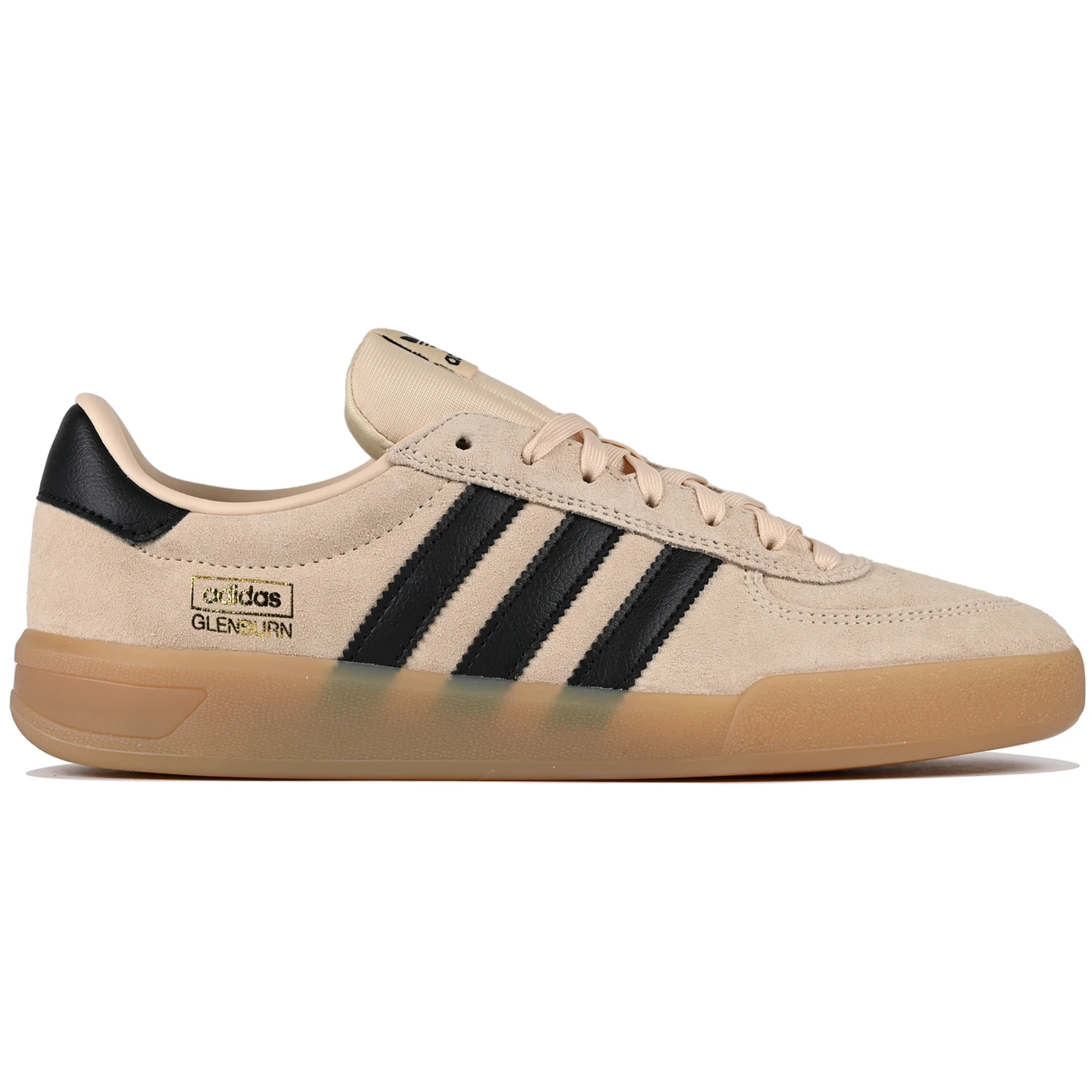 Sand strata adidas Skateboarding Glenburn skateboard sneaker with core black stripes on a white background