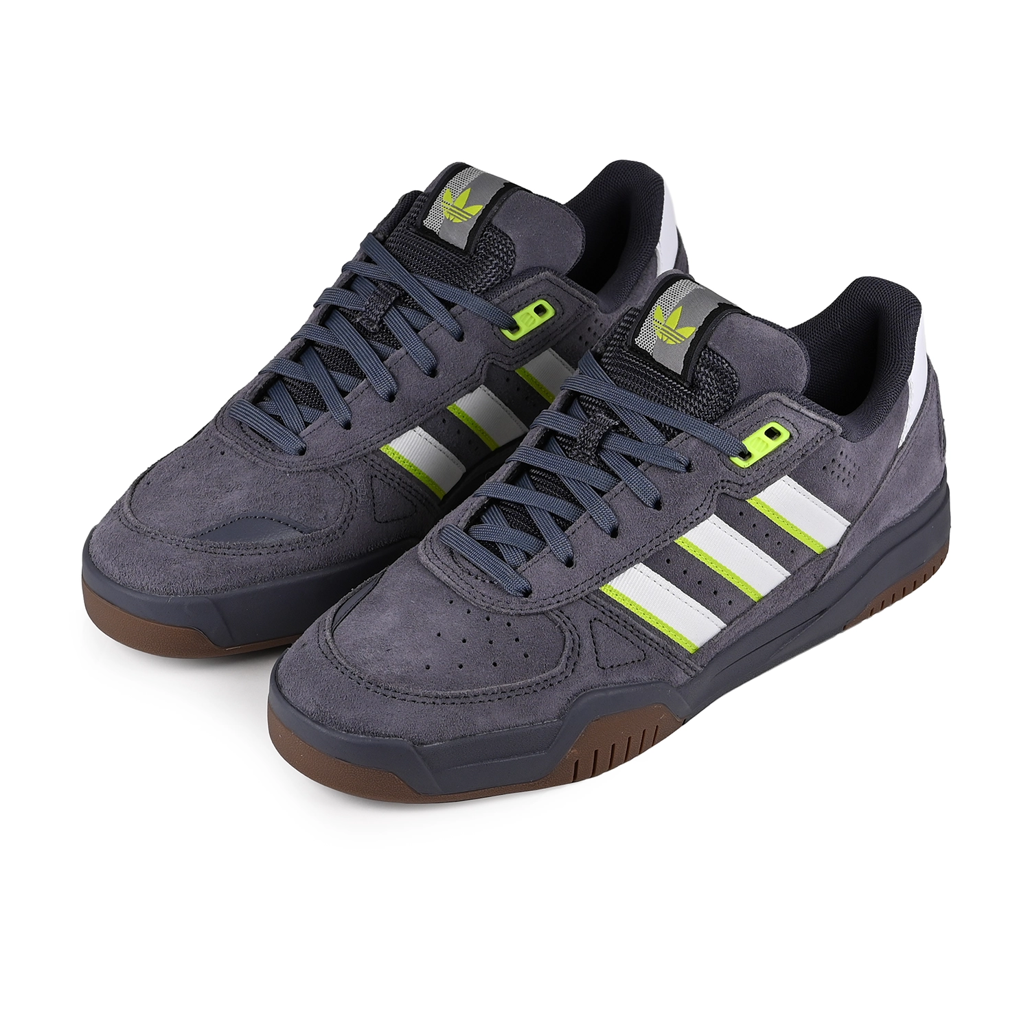 A pair of Aurora onix solar slime Adidas Skateboarding Tekkira Cup men's skateboard sneakers on white background