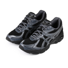 A pair of Black Asics GT-2160 Sportstyle sneakers with carbon grey 'onitsuka' branding on a white background
