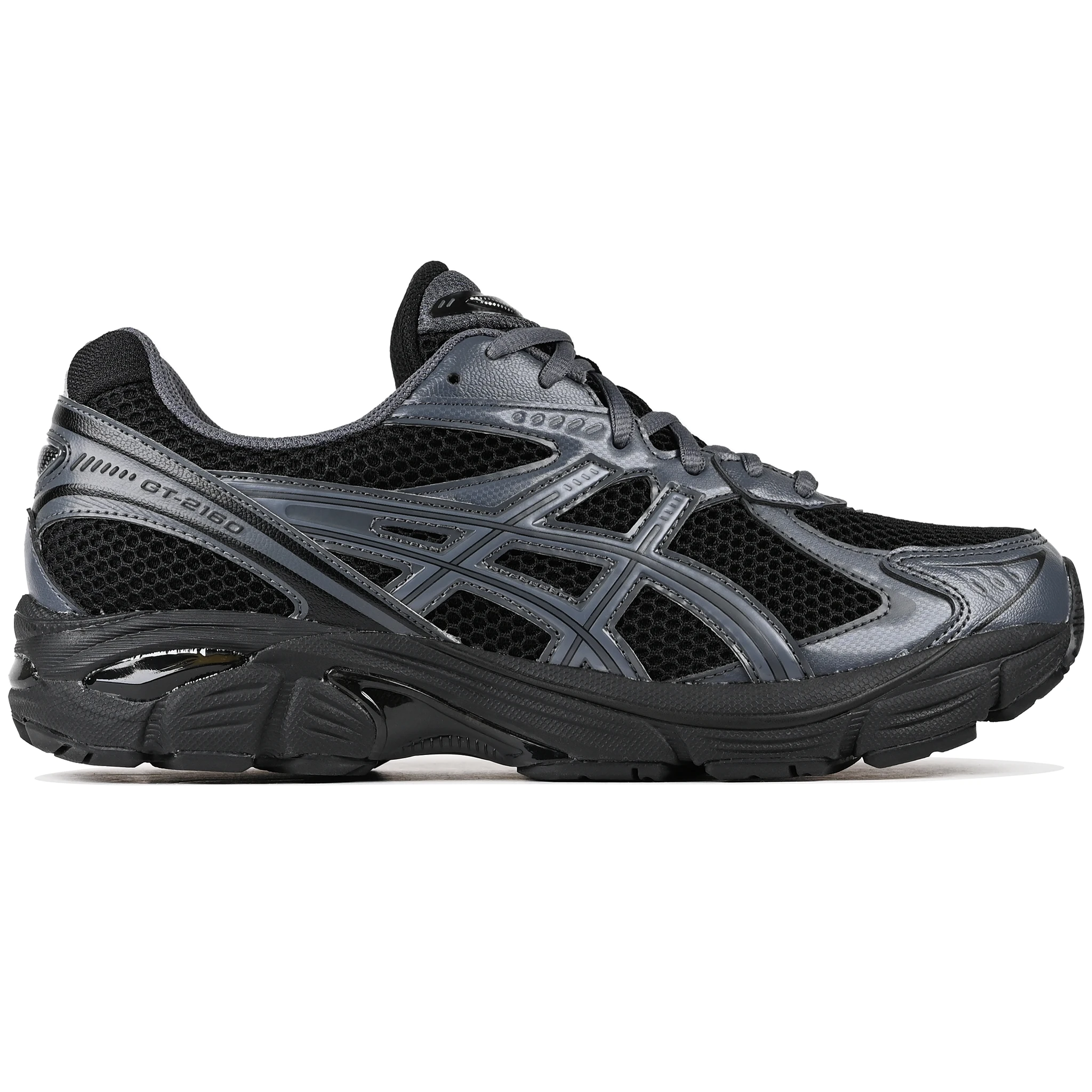 Black Asics GT-2160 Sportstyle sneaker with carbon grey 'onitsuka' branding on a white background
