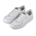 White Asics Skateboarding sneakers with blue accents on a white background