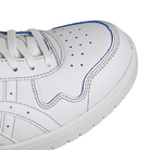 Toe box of White leather Asics Skateboarding Japan Pro sneaker with 'Onitsuka' branding and a white sole on a white background