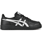 Black leather Asics Skateboarding Japan Pro skateboard sneaker with Pure Silver 'Onitsuka' branding on a white background