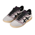 A pair of Oyster grey and black ASICS Skateboarding x Late Nite Stars Leggerezza FB Pro skateboarding sneakers with 'Onitsuka' branding on a white background