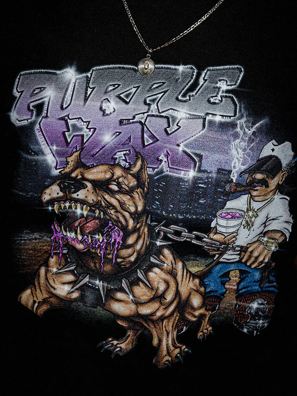 Purple Wax Dog Walk Tee Shirt - Black