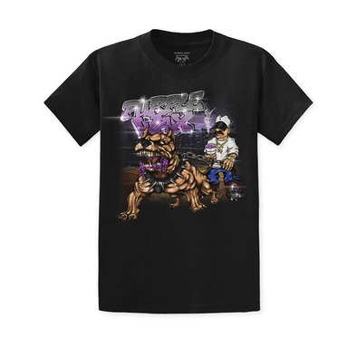 Purple Wax Dog Walk Tee Shirt - Black