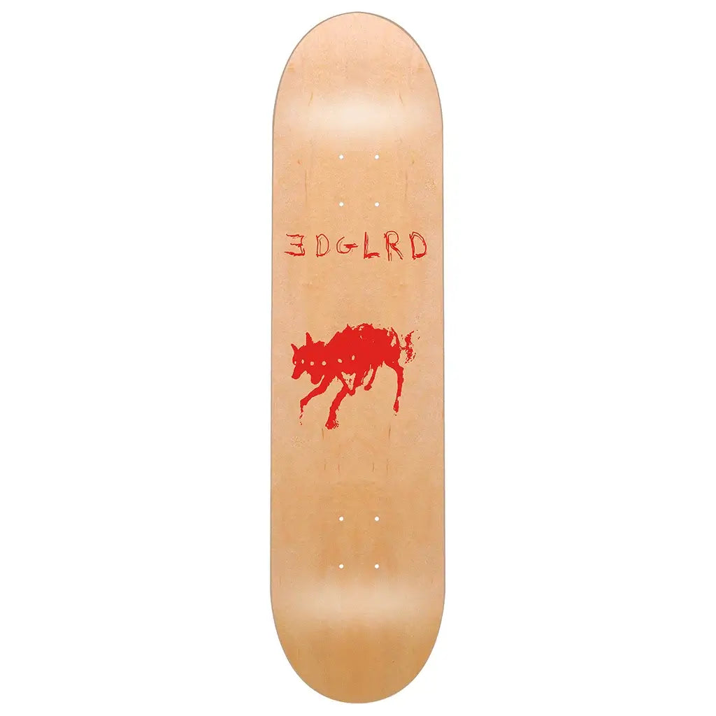 EDGLRD Hell Hound Skateboard Deck 8.25 natural wood finish with red dog graphic, grip tape sold separately.