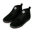 Emerica x Lottie's Spanky Hi black skateboarding shoes with ankle support, designed by Kevin 'Spanky' Long.