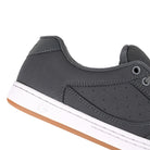 éS Skateboarding gray Accel mens sneaker with white sole and brown heel on a white background