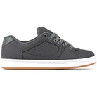 éS Skateboarding gray Accel mens sneaker with white sole on a white background