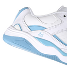 Close up of White and blue éS Skateboarding TJ Rogers pro model sneaker on a white background