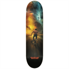 Golden Age Industries skateboard deck with a colorful design of a person skateboarding through a tornado towards a windmill.