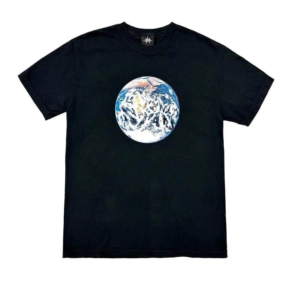 Black Late Nite Stars World Tee Shirt featuring logo screen-printed on center chest, made of mid-weight cotton.