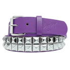 Loosey Stud Finder Belt in purple faux leather with silver studs, 40 inches long, one size fits most.