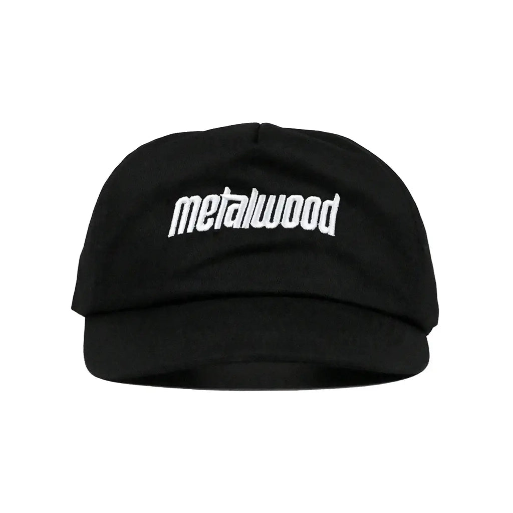 Front of a Black Metalwood Studio embroidered Logo hat on a white background
