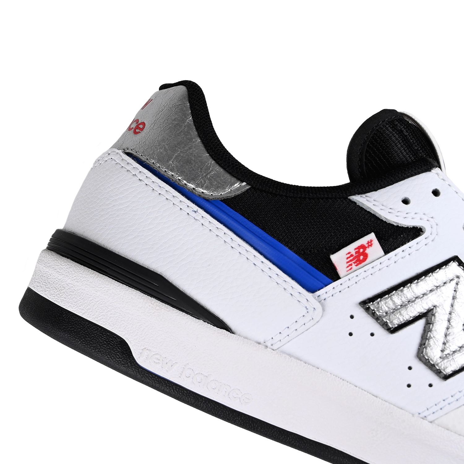 Close up of White blue black New Balance Numeric x Gas Giants NM306 Cup Jamie Foy pro model men's skateboard sneaker on a white background