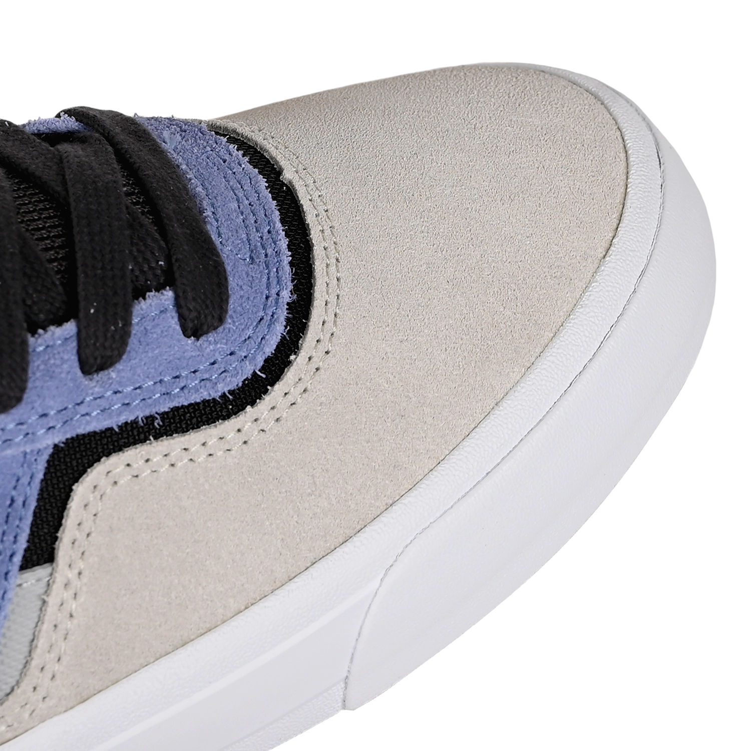 Toe box of Fairweather blue and sandstone New Balance Numeric NM306 Jamie Foy pro model men's skateboard sneaker on a white background