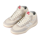A pair of Grey white New Balance Numeric NM440 high top men's skateboard sneakers on a white background