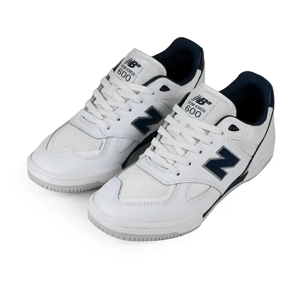 New Balance Numeric NM600 white and navy skateboarding shoes with FuelCell midsole and Ortholite insole.