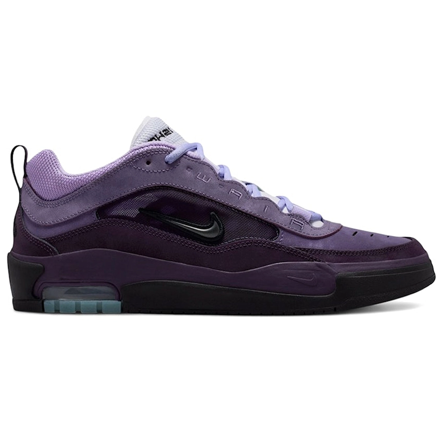 Grand purple black and noble purple Nike SB Air Max Ishod Wair pro model men's skateboard sneaker on a white background