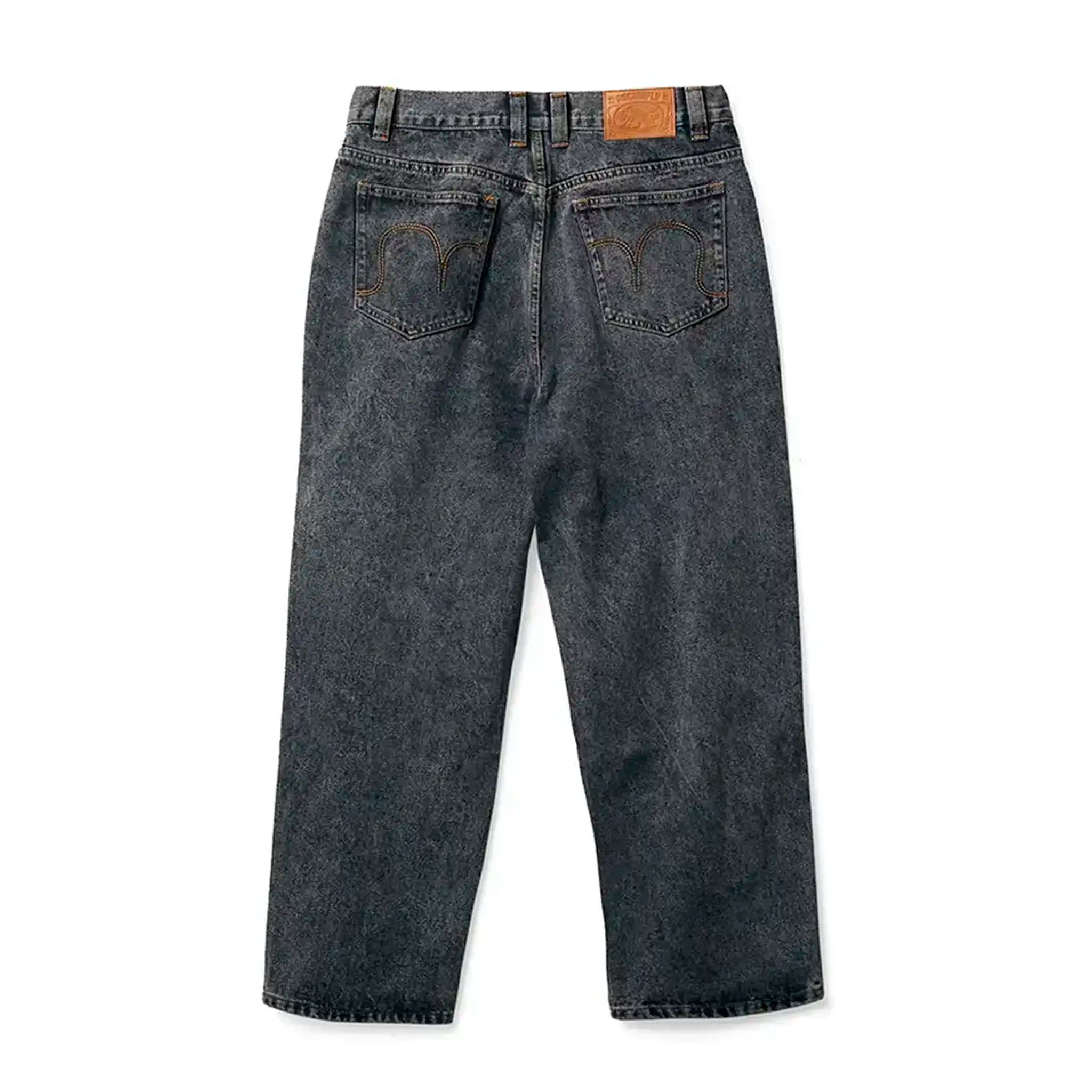 Back view of Black Wash No-Comply Loose Fit denim jeans on a white background