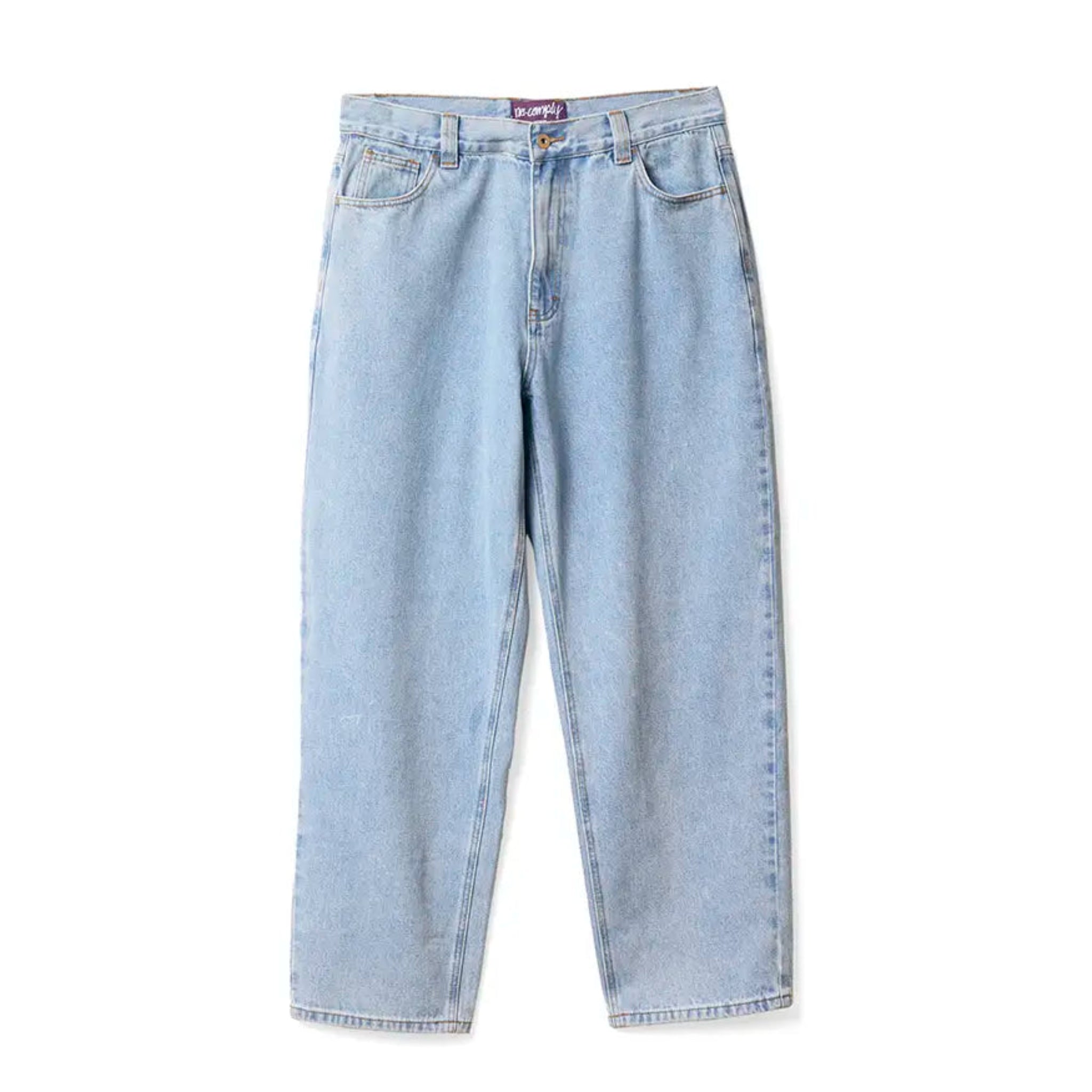 Front view of Light Wash No-Comply Loose Fit denim jeans on a white background