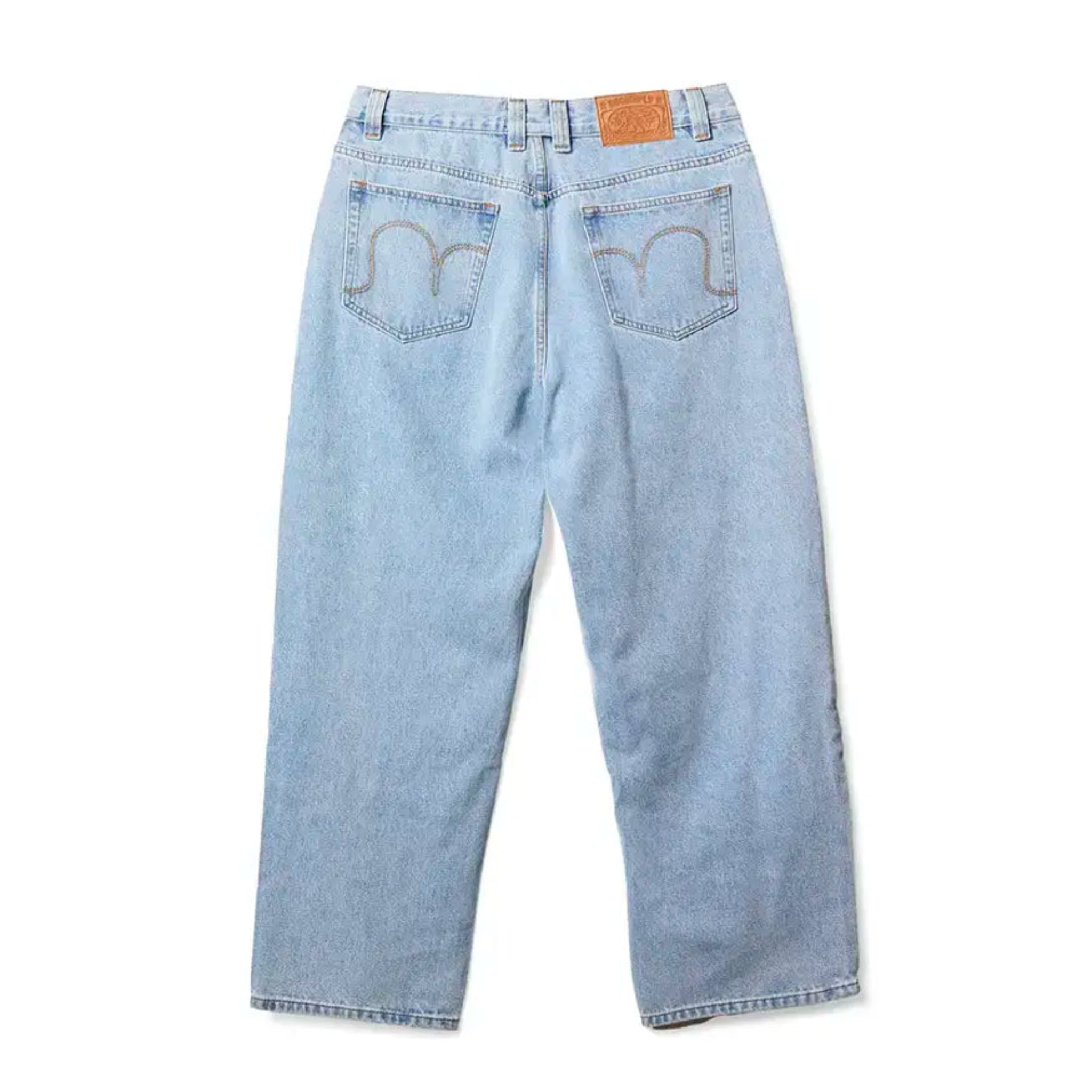 Back view of Light Wash No-Comply Loose Fit denim jeans on a white background