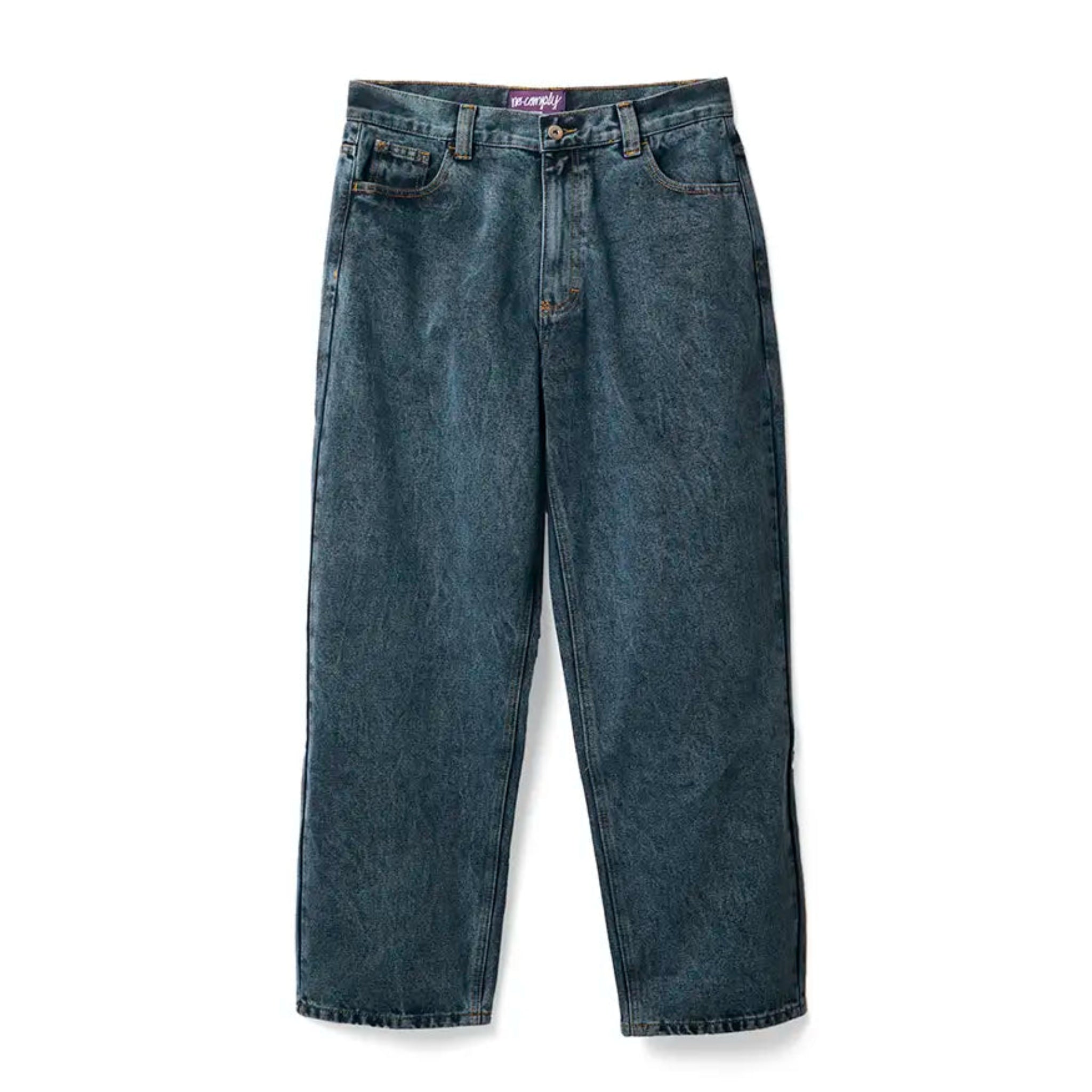 Front view of Teal Wash No-Comply Loose Fit denim jeans on a white background