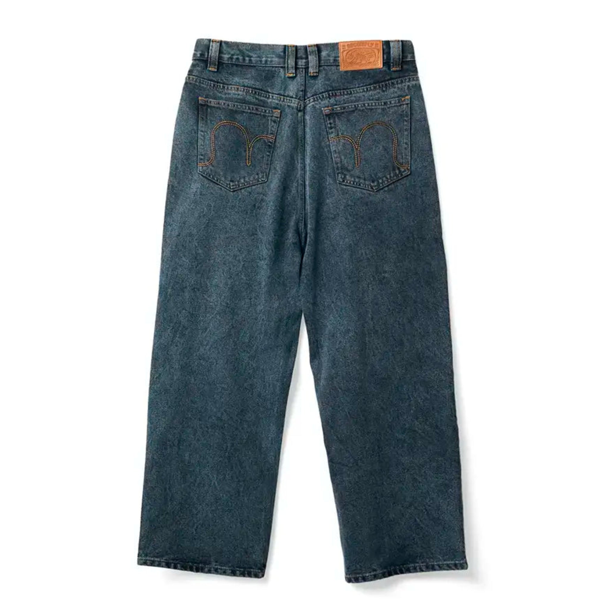 Back view of Teal Wash No-Comply Loose Fit denim jeans on a white background