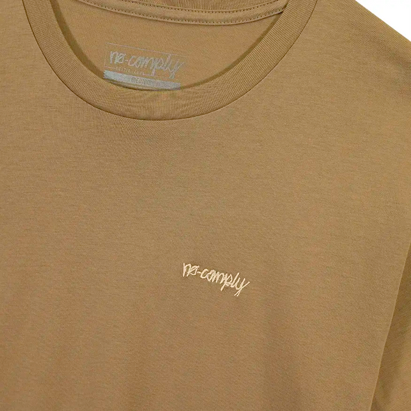 No-Comply Script Embroidered Tee Shirt - Khaki