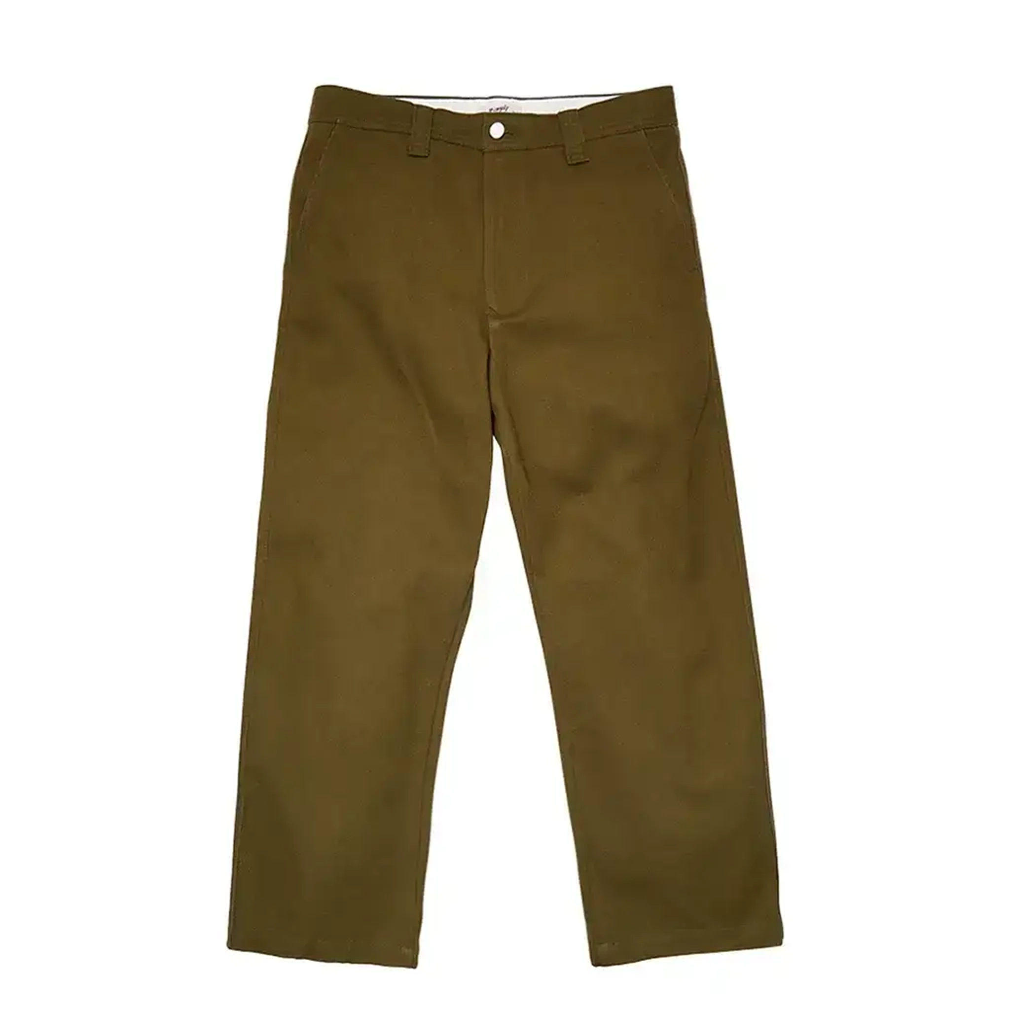 Front of Olive green No-Comply Skate Chino men's skateboard pant on a white background