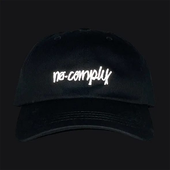 No-Comply Cut-Off Script Reflective Dad Hat - Black