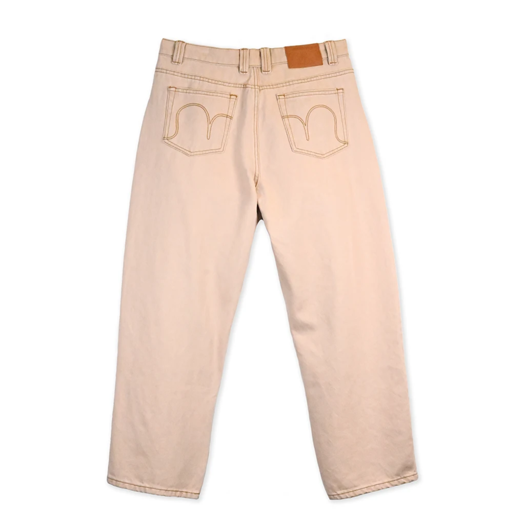 Back view of Beige Wash No-Comply Loose Fit denim jeans on a white background