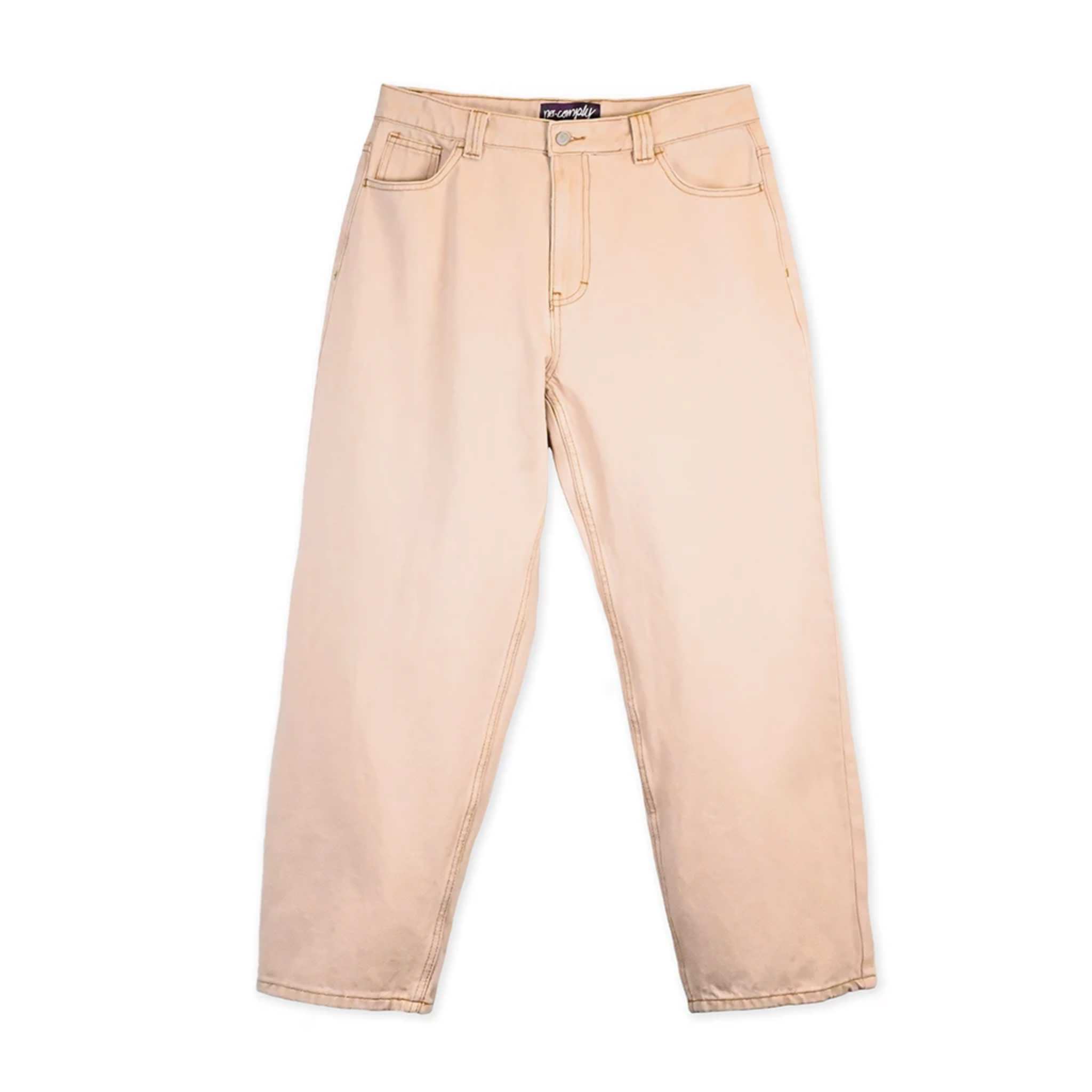 Front view of Beige Wash No-Comply Loose Fit denim jeans on a white background