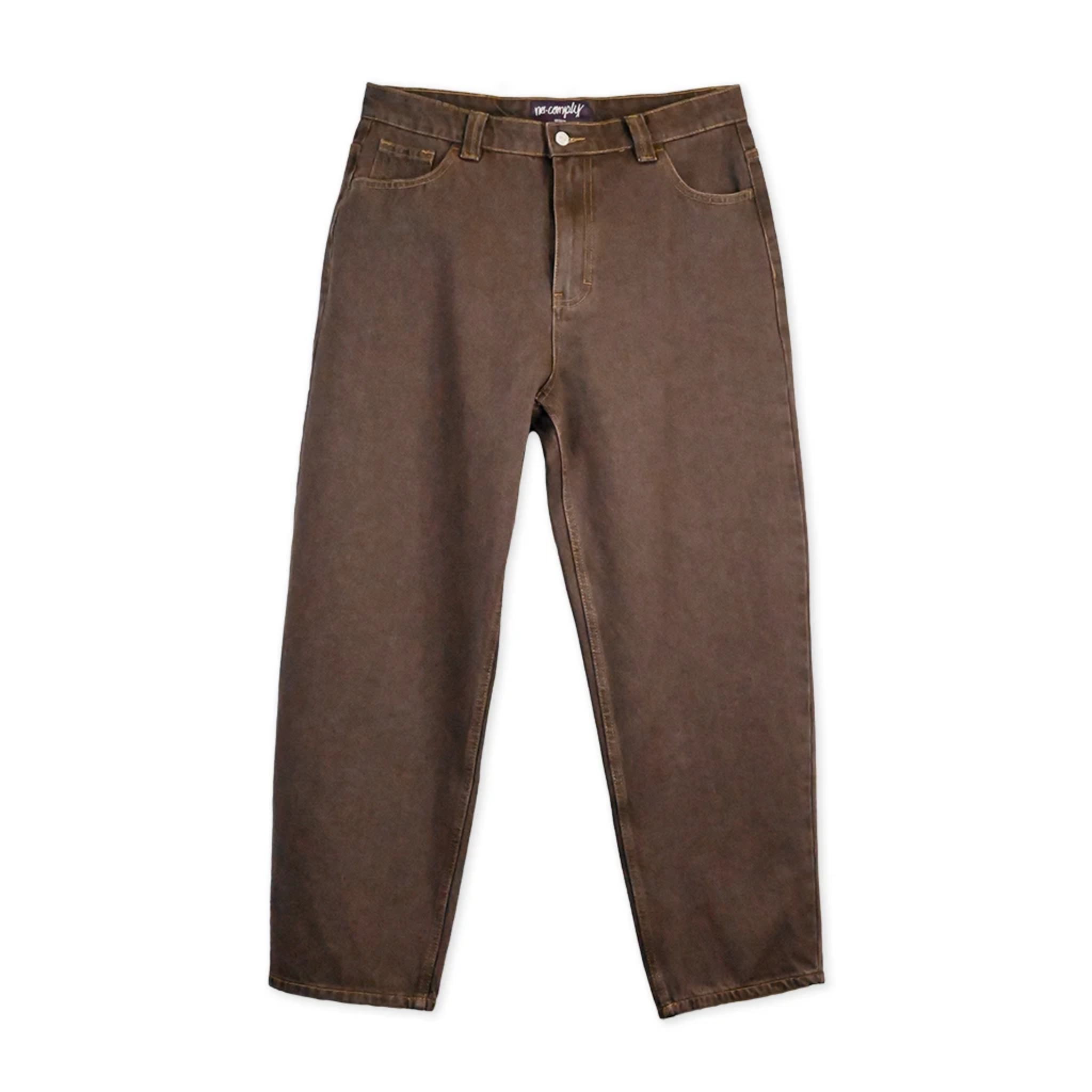 Front view of Brown Wash No-Comply Loose Fit denim jeans on a white background