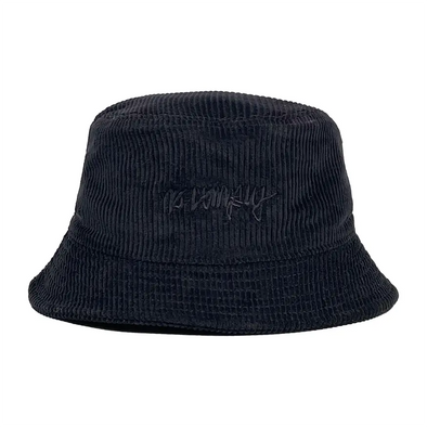 No-Comply Script Check Corduroy Bucket Hat - Black