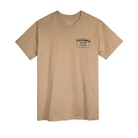 No-Comply Skate Dept. Tee Shirt in khaki with navy print logo on back left chest. 100% cotton, printed in Central Texas.