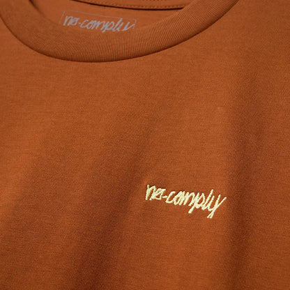 No-Comply Script Embroidered Tee Shirt - Orange