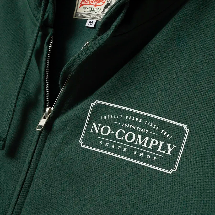 Sudadera con capucha y cremallera de cultivo local de No-Comply - Verde lavado