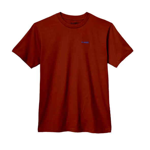 No-Comply Script Embroidered Tee Shirt - Maroon