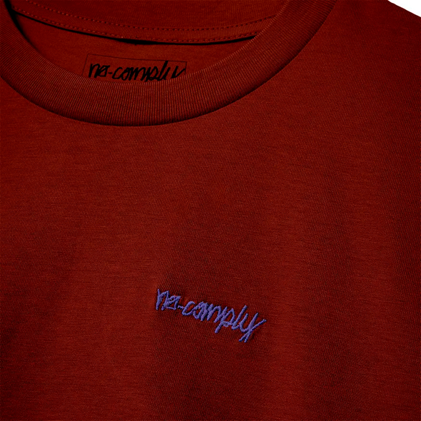 No-Comply Script Embroidered Tee Shirt - Maroon