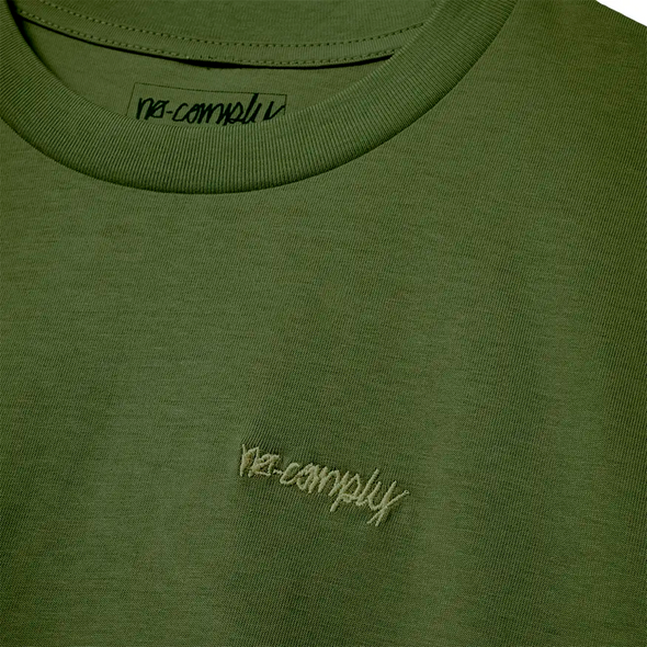 No-Comply Script Embroidered Tee Shirt - Olive