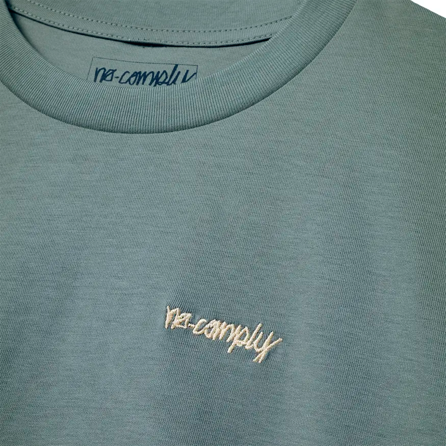 No-Comply Script Embroidered Tee Shirt - Carolina Blue