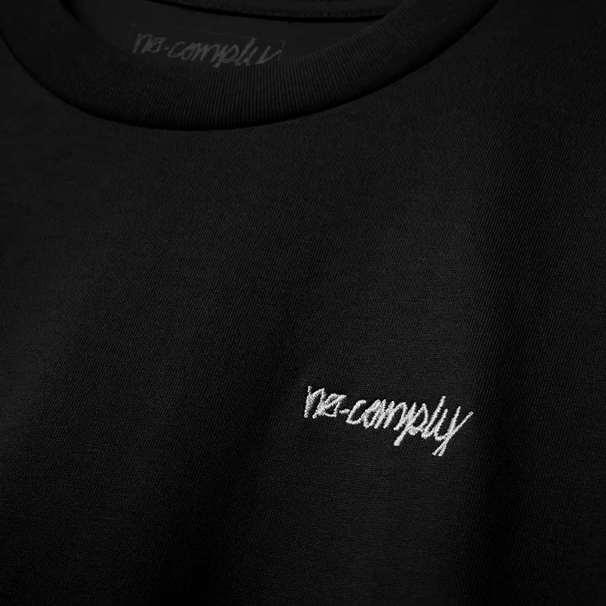 No-Comply Script Embroidered Tee Shirt - Black